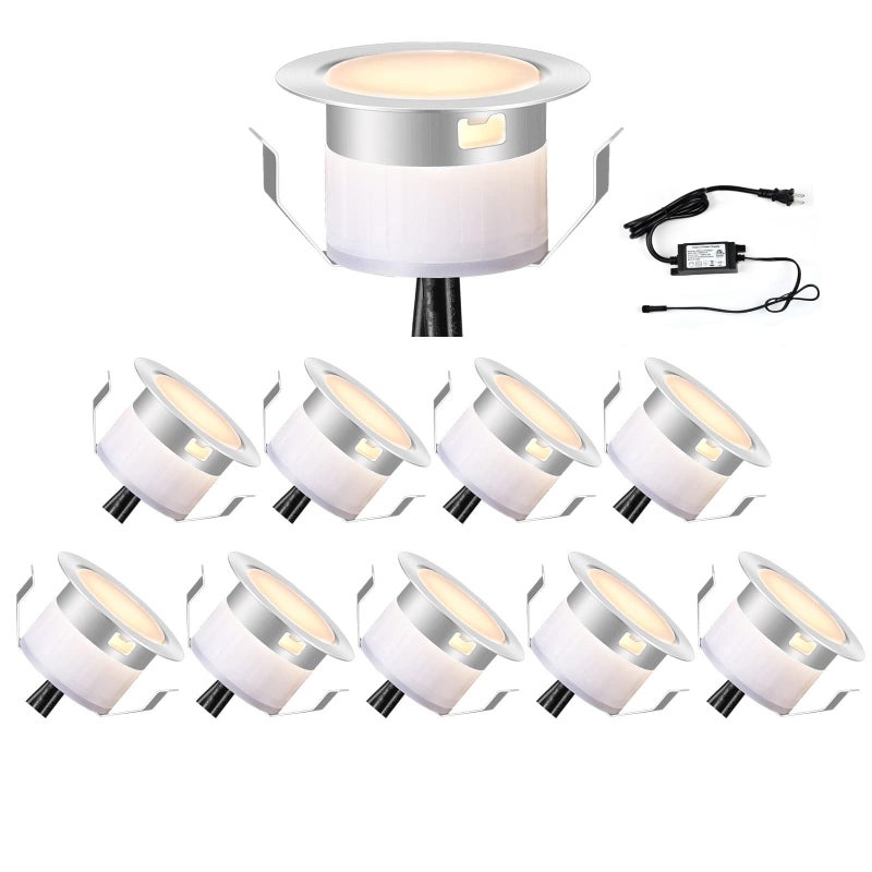 FVTLED Low Voltage Deck Lights Kit, 10 Pack of Î¦1.77 Recessed LED Deck Lighting, Waterproof Outdoor Stair Lights In Ground Light for Garden,Yard,Patio,Step(Warm White) - Image 1